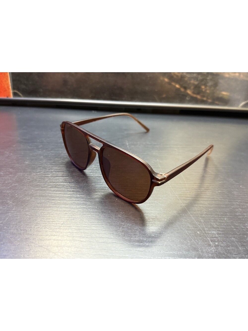 Retro Aviator Sunglasses Brown Amber Lens Double Bridge Unisex Vintage Style